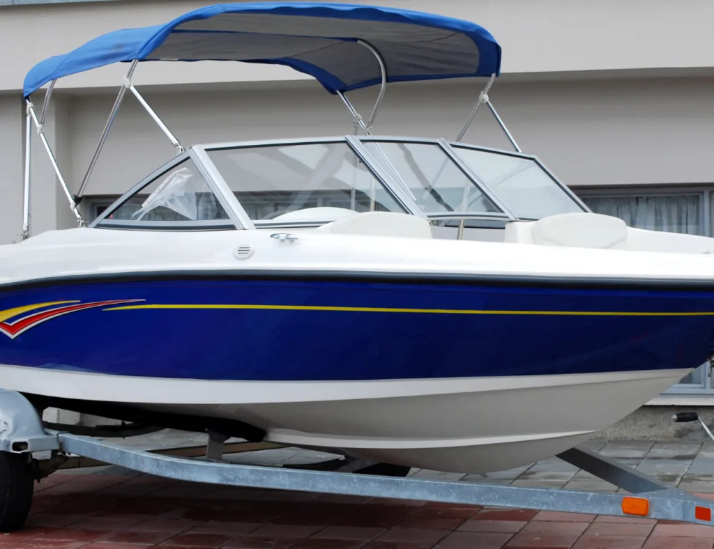 Boat exterior with restored gel coat after marine detailing