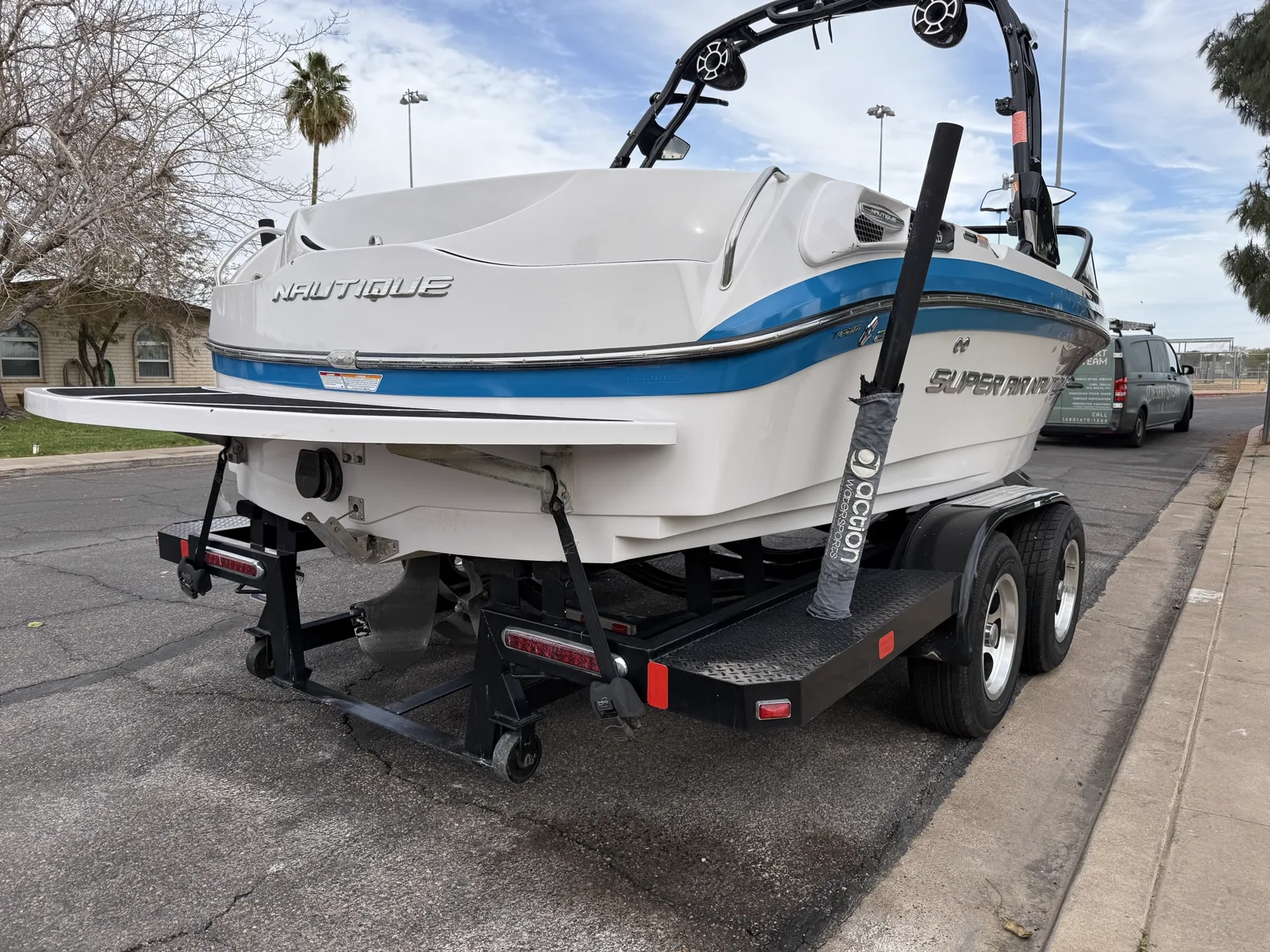 Detailed boat rear cap and swim platform after marine ceramic protection in Arizona