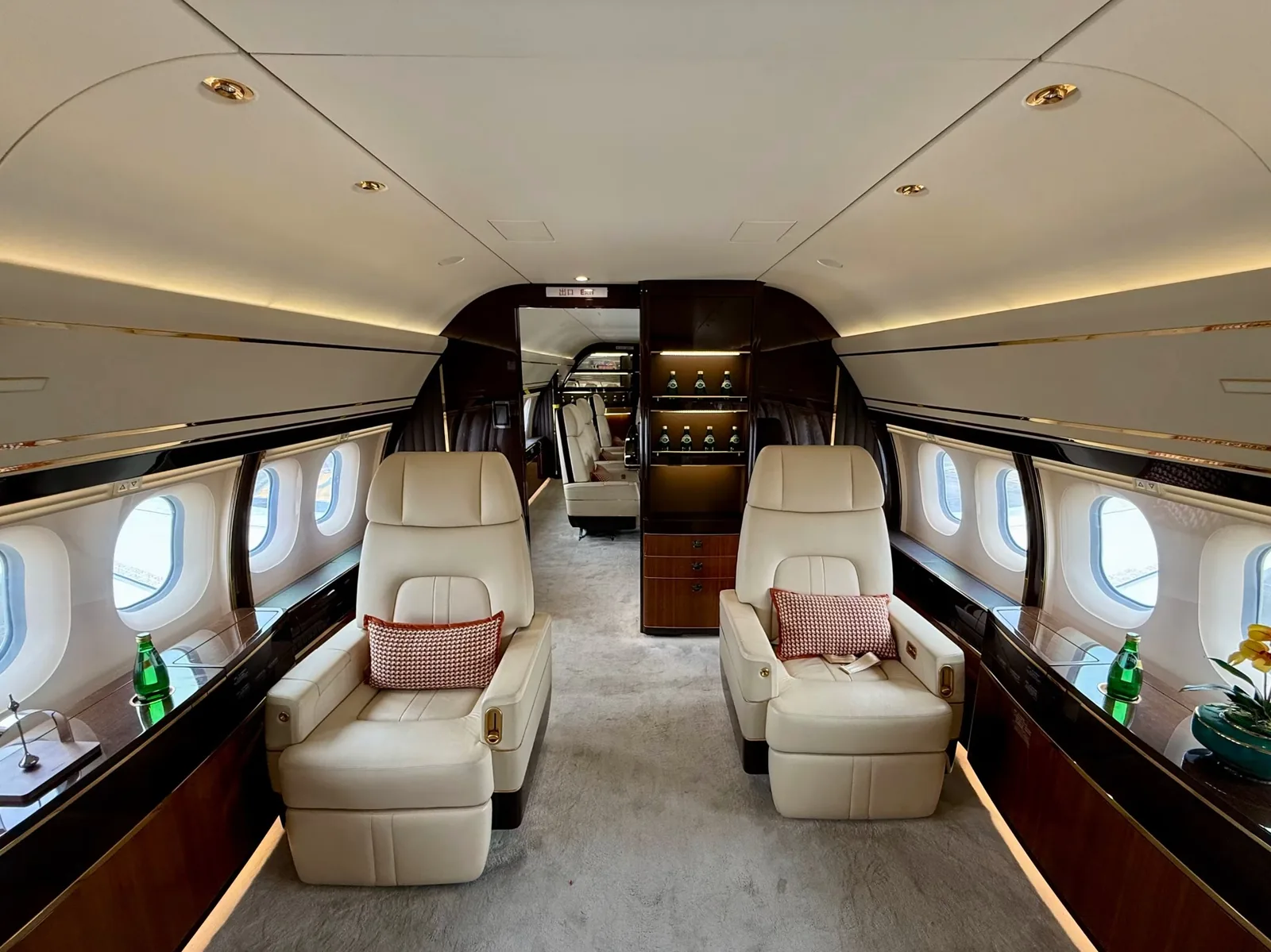 Luxury aircraft cabin interior after detailing